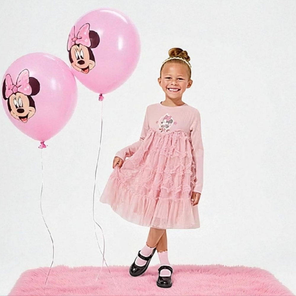 Disney Minnie Mouse Pink Long-Sleeve Tiered‎ Tulle Toddler Little Girls Dress